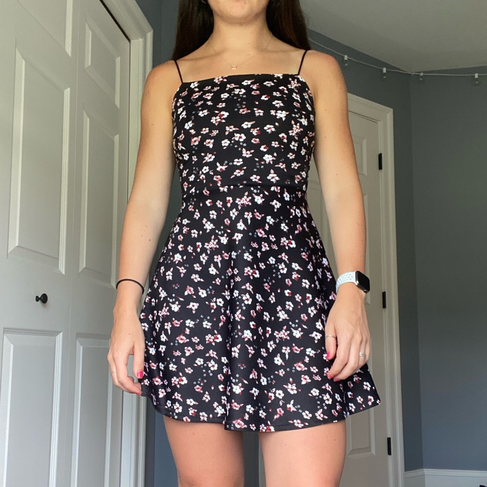 Floral print swing dress with spaghetti straps